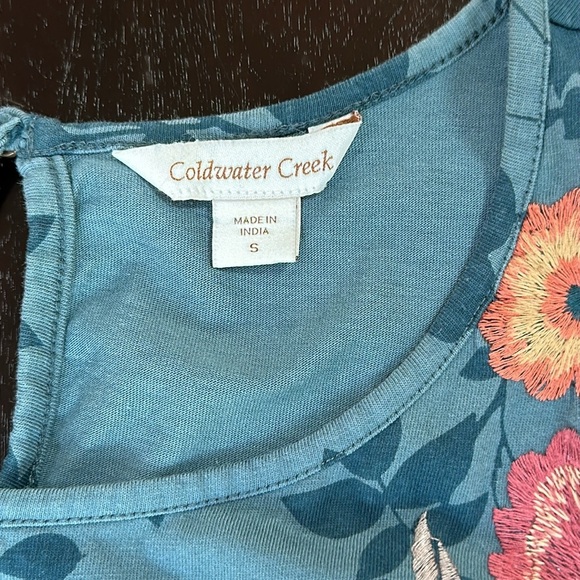 Boho Lagenlook Floral Embroidered Aqua Blue Maxi Dress SZ S - Picture 4 of 11